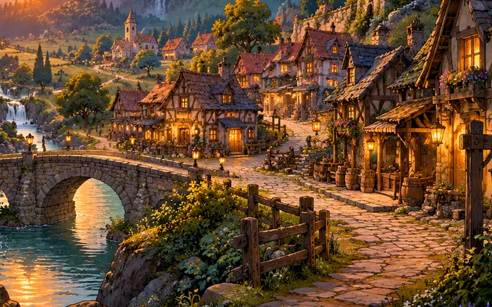Illustration of Rosehaven village
