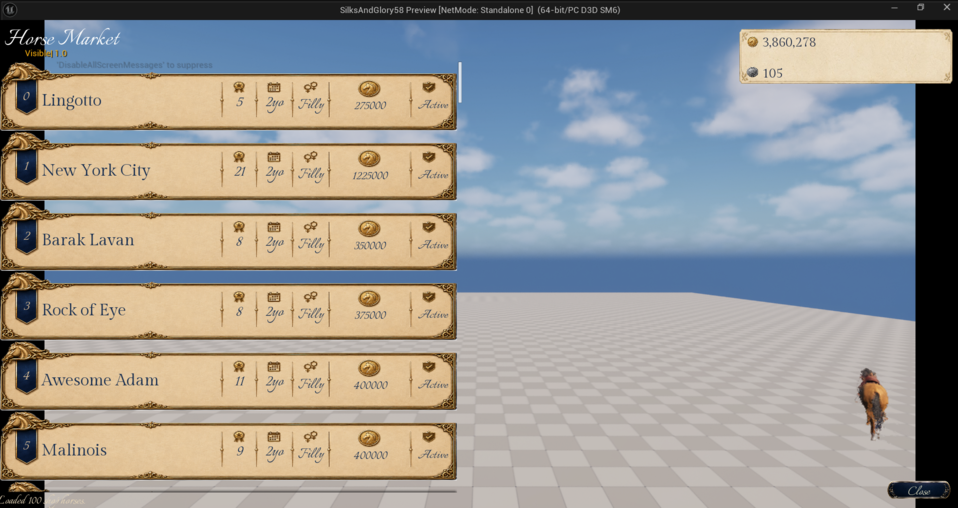 Horse Market list interface